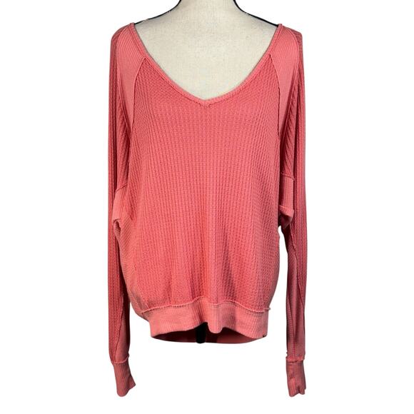 We The Free Tops - We the Free People Small Thermal Oversized Top Long Dolman Sleeve V-Neck Stretch